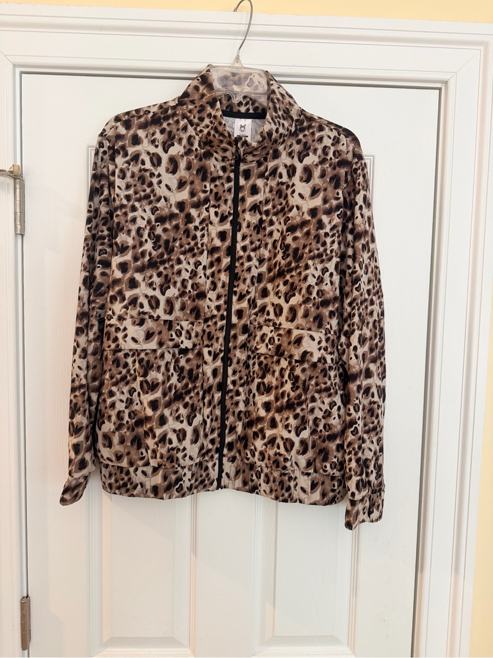 Ladies Size Large "Members Mark" Leopard Print Bomber Jacket Browns Zip Front
